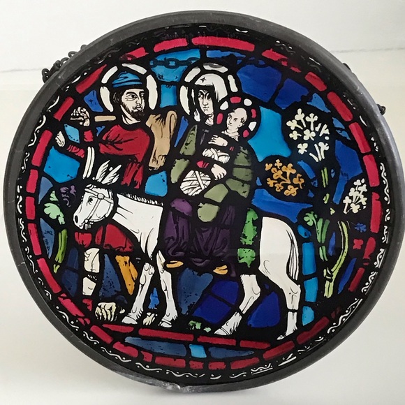 Hand Painted Stained Glass Window Panel "Flight Into Egypt" by Winged Heart - Picture 1 of 16